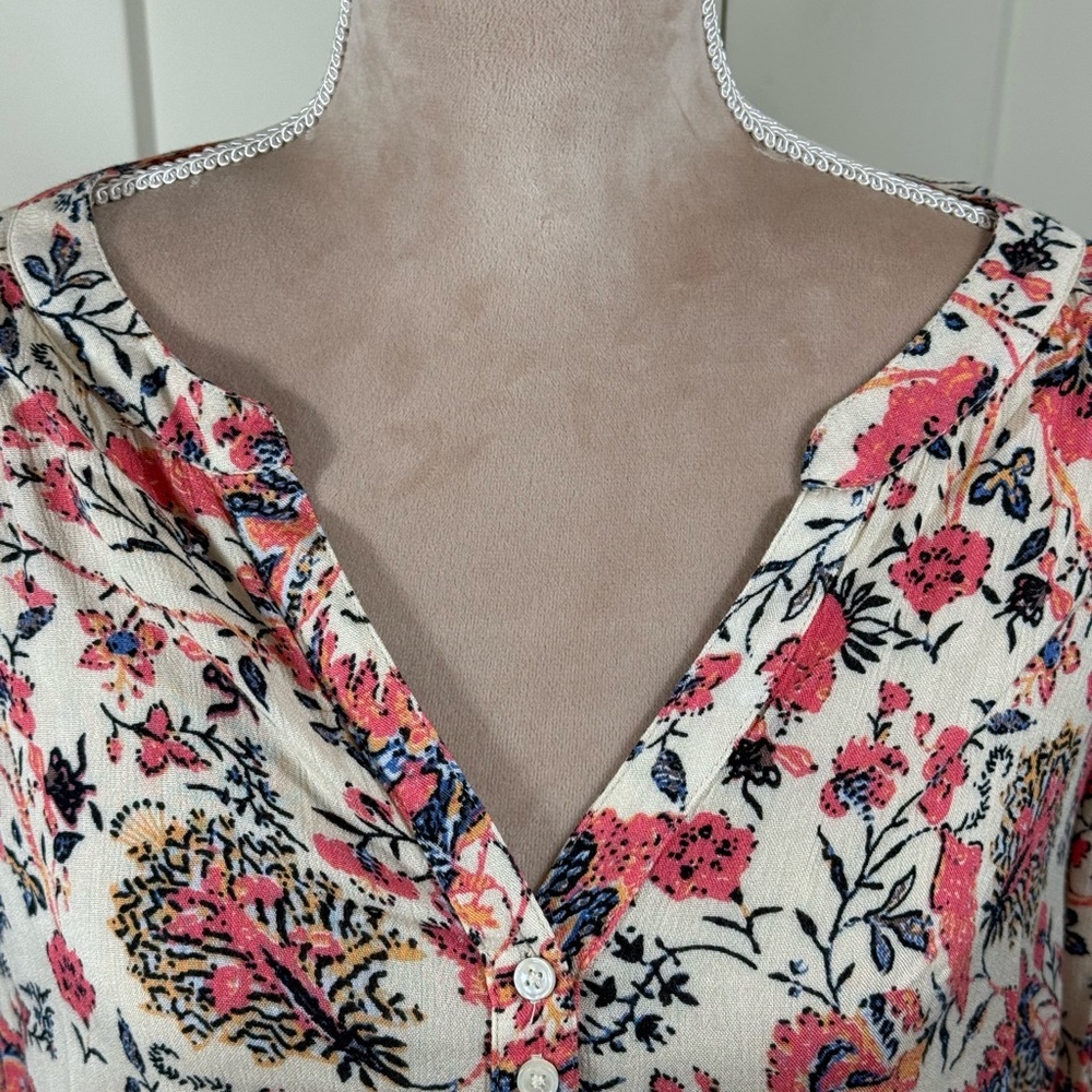Nine West Cream Blouse with Pink Floral Print